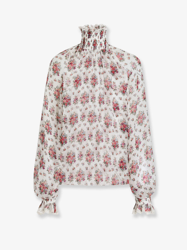 Dolce & Gabbana Chiffon Shirt With A Mazzolini Di Fiori 42 Bianco