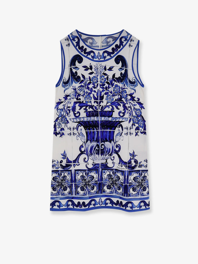 Dolce & Gabbana Silk Top With Maiolica Print Blu