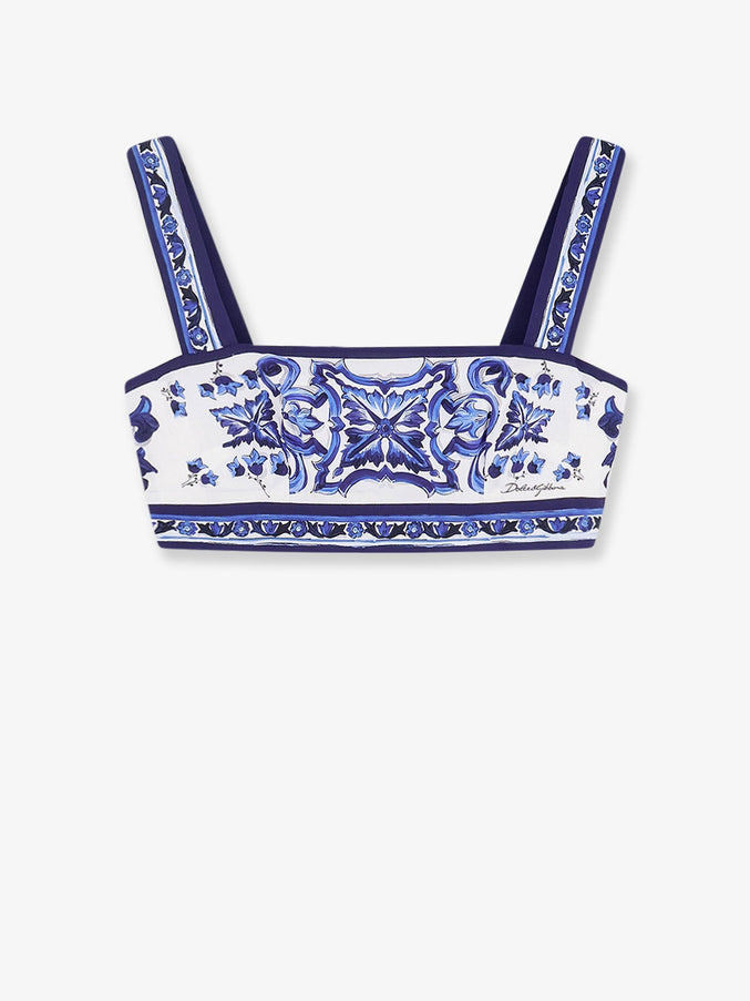 Dolce & Gabbana Cotton Top With Maiolica Print 42 Blu