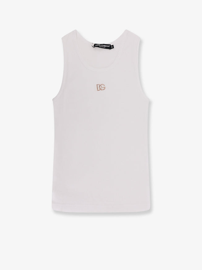 Dolce & Gabbana Ribbed Cotton Top 38 Bianco Ottico