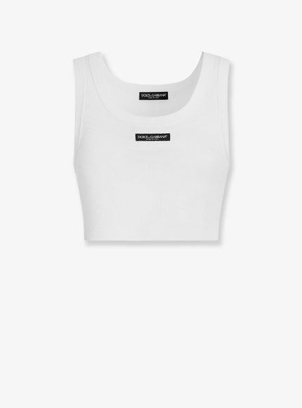 Dolce & Gabbana Cotton Top With Logo Patch Bianco