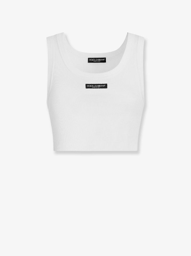 Dolce & Gabbana Cotton Top With Logo Patch Bianco