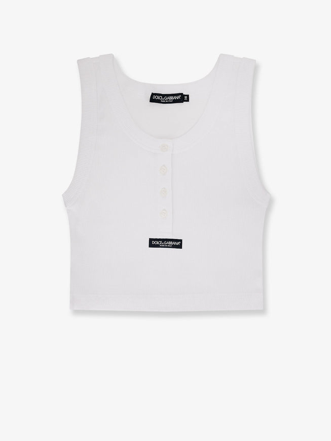 Dolce & Gabbana Ribbed Cotton Tank Top With Front Logo Patch Biancoottico