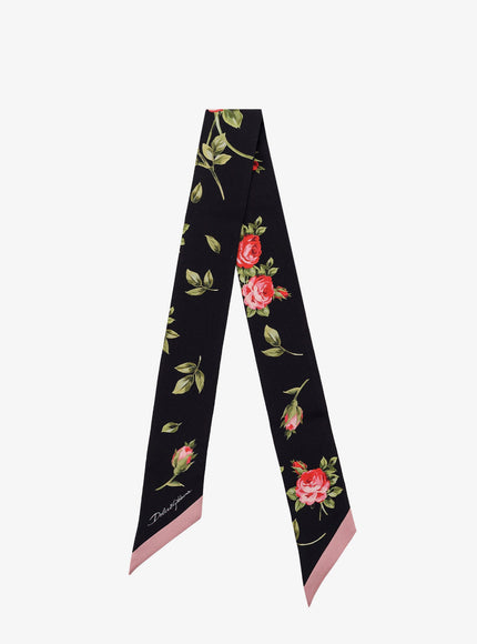 Dolce & Gabbana Silk Twill Bandeau With Bouquet Rose Print Uni Bouquetrosenero