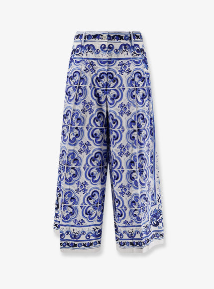 Dolce & Gabbana Cotton Trousers With Maiolica Print 40 Bianco