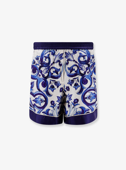 Dolce & Gabbana Silk Shorts With Maiolica Print Blu