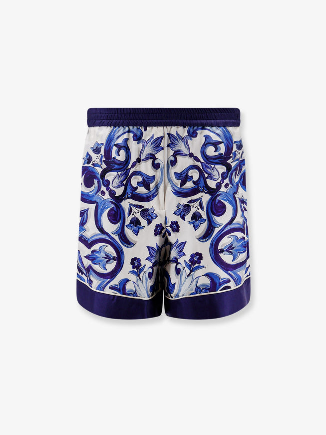 Dolce & Gabbana Silk Shorts With Maiolica Print Blu