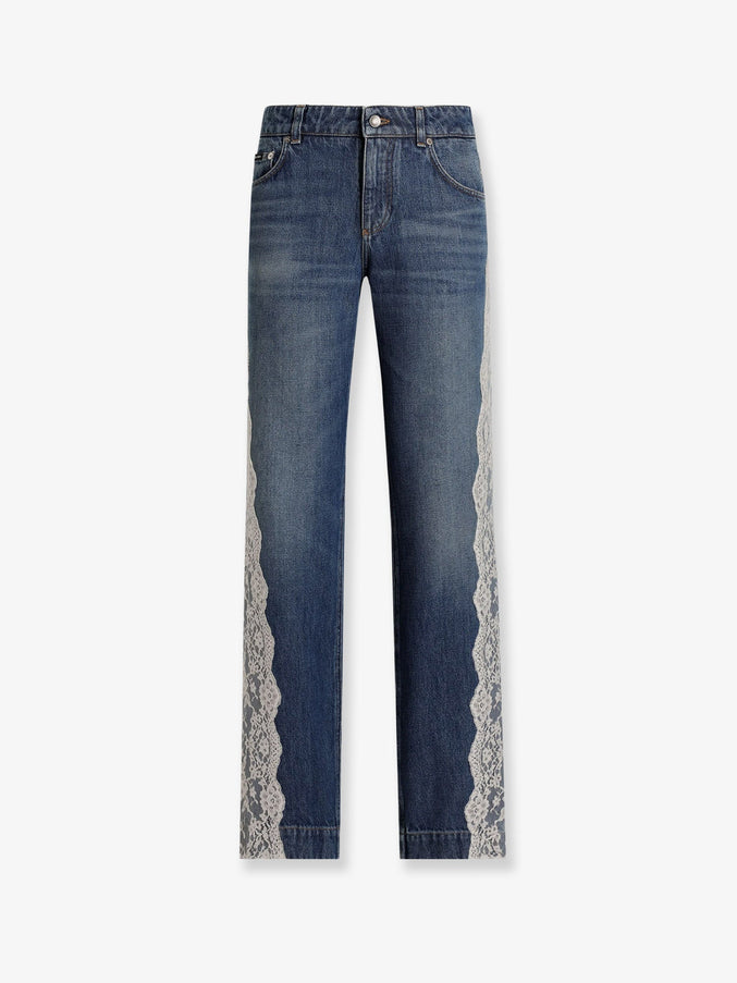 Dolce & Gabbana Blue Denim Jeans With Lace Profiles Denim