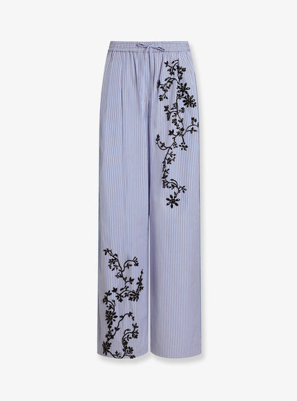 Dolce & Gabbana Cotton And Silk Blend Trousers With Embroidered Flowers 40 Denim