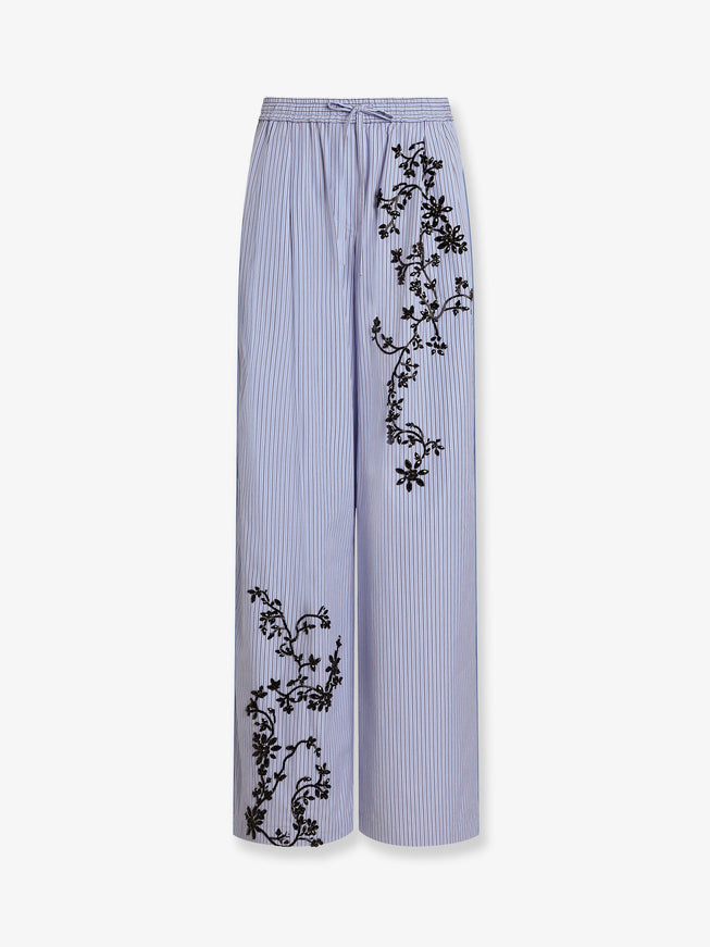 Dolce & Gabbana Cotton And Silk Blend Trousers With Embroidered Flowers 40 Denim