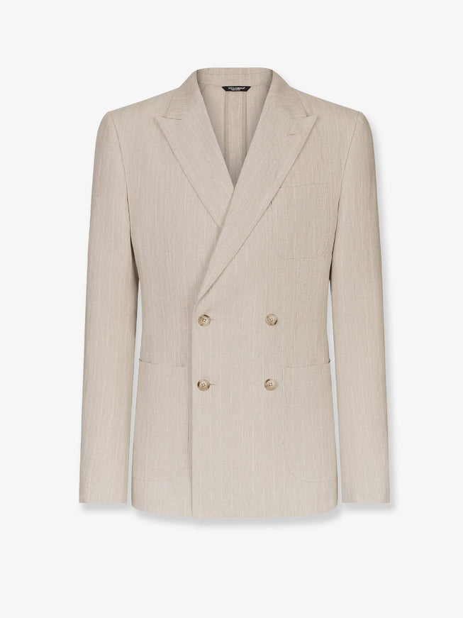 Dolce & Gabbana Portofino Linen Blazer With Striped Motif Beige