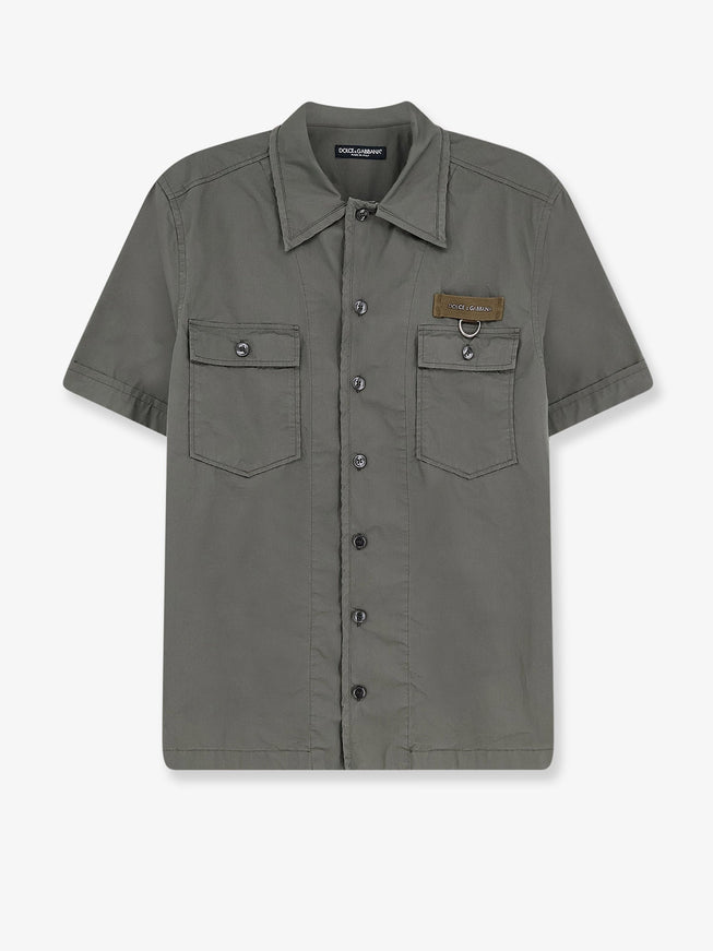 Dolce & Gabbana Cotton Shirt With Logo Patch Grigio Scuro 4