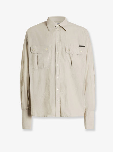 Dolce & Gabbana Cotton Shirt With Leather Logo Patch Beige