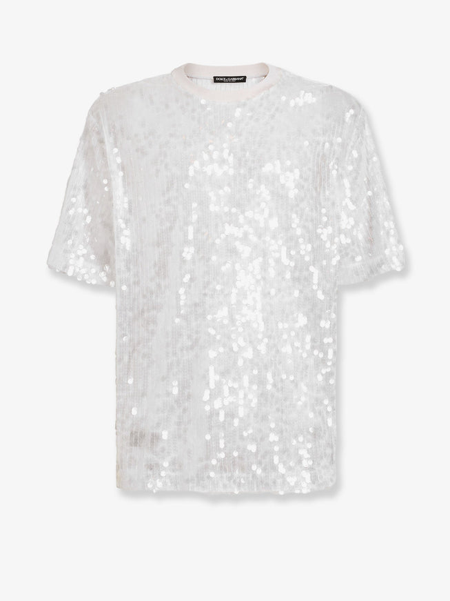 Dolce & Gabbana T-Shirt With All-Over Sequin Detail 52 Bianco