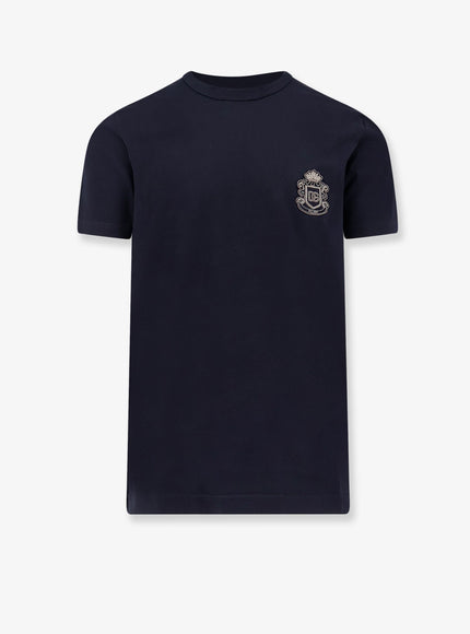 Dolce & Gabbana Cotton T-Shirt With Iconic Logo Patch Blu Scurissimo 1