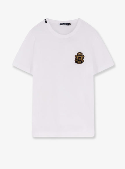 Dolce & Gabbana Cotton T-Shirt With Iconic Logo Patch Bianco Ottico