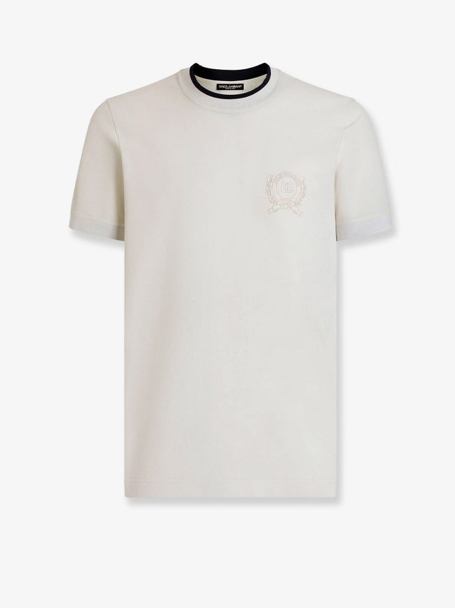 Dolce & Gabbana Technical Fabric T-Shirt With Front Embroidery 48 Bianco