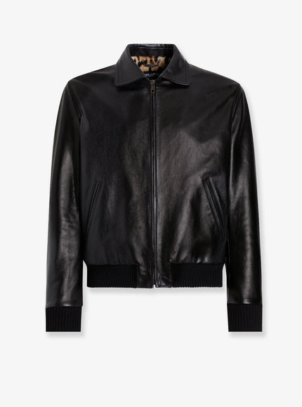 Dolce & Gabbana Giubbino In Pelle Con Fodera Animalier 48 Nero