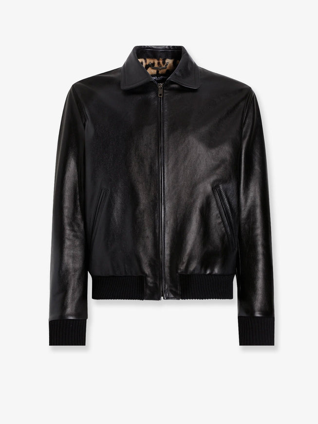 Dolce & Gabbana Giubbino In Pelle Con Fodera Animalier 48 Nero