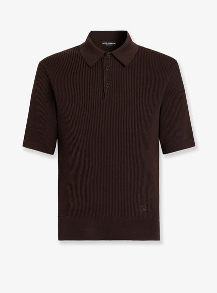 Dolce & Gabbana Ribbed Cotton Polo Shirt 48 Marrone