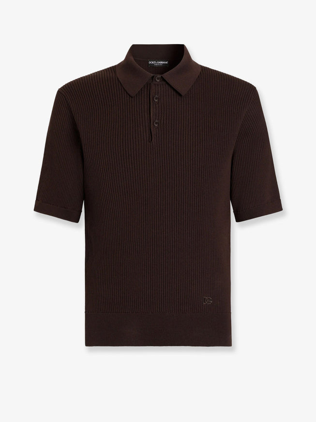 Dolce & Gabbana Ribbed Cotton Polo Shirt 48 Marrone
