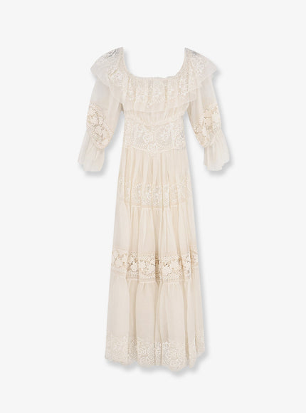 Dolce & Gabbana Silk Blend Dress With All-Over Floral Embroidery 38 Bianco