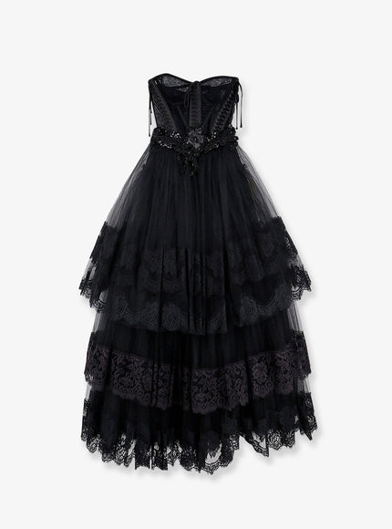 Dolce & Gabbana Tulle Long Dress With Bustier 40 Nero