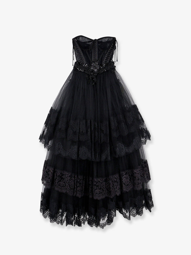Dolce & Gabbana Tulle Long Dress With Bustier 40 Nero