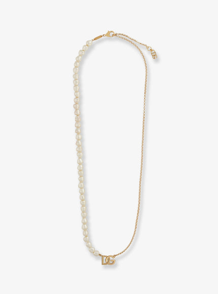 Dolce & Gabbana Brass Necklace With Pearls And Dg Logo Uni Oro