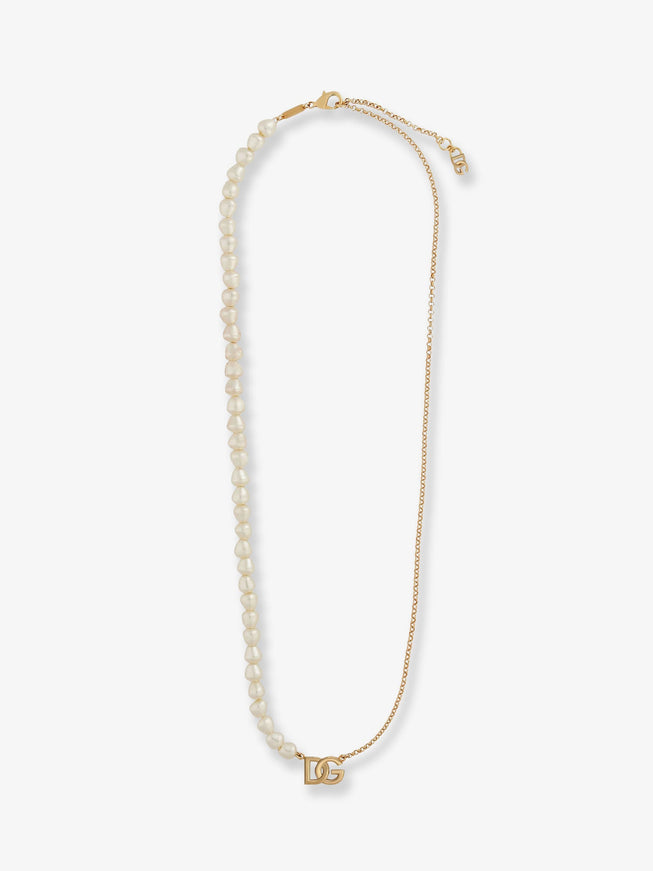Dolce & Gabbana Brass Necklace With Pearls And Dg Logo Uni Oro