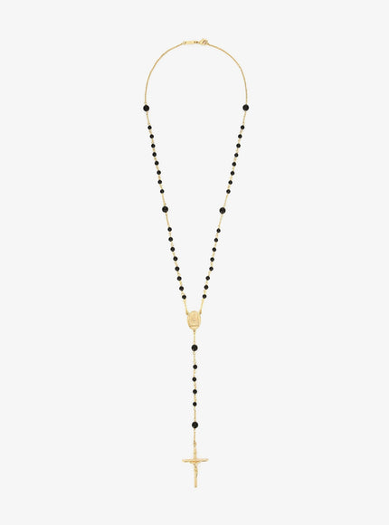 Dolce & Gabbana Gold Brass Rosary With Natural Stones Uni Nero