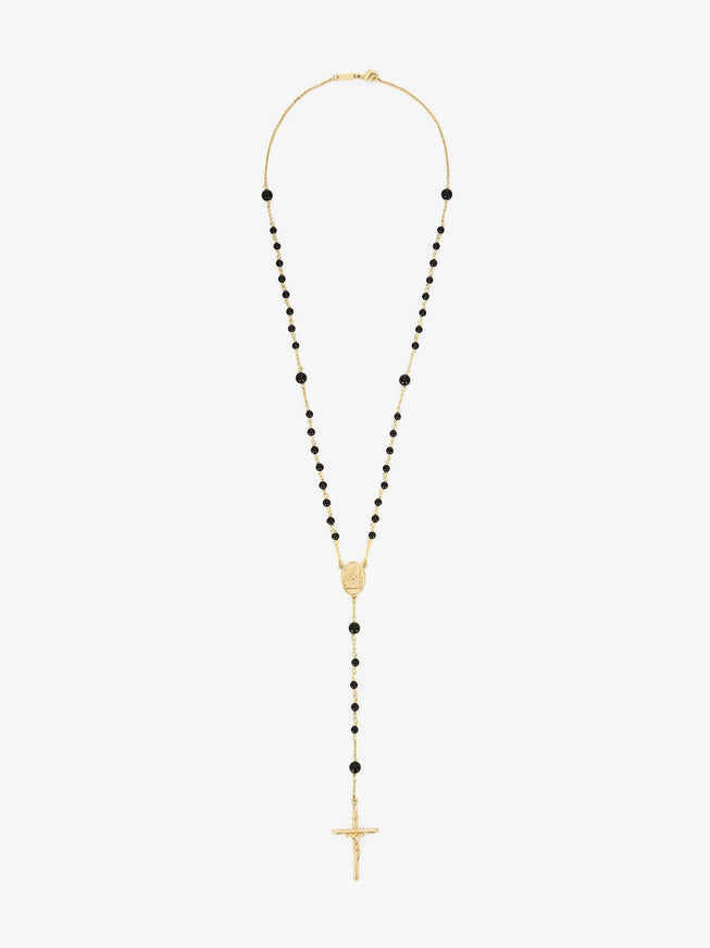 Dolce & Gabbana Gold Brass Rosary With Natural Stones Uni Nero