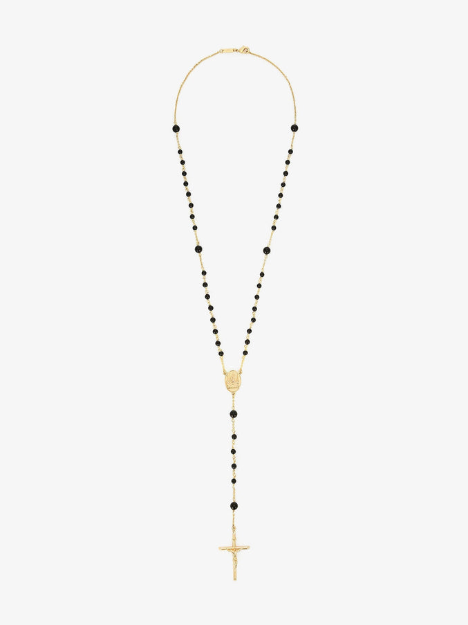 Dolce & Gabbana Gold Brass Rosary With Natural Stones Uni Nero