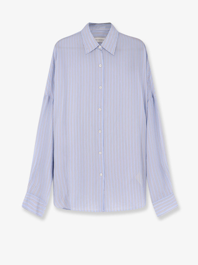 Dries Van Noten Casia Cupro Shirt With Striped Pattern Light Blue