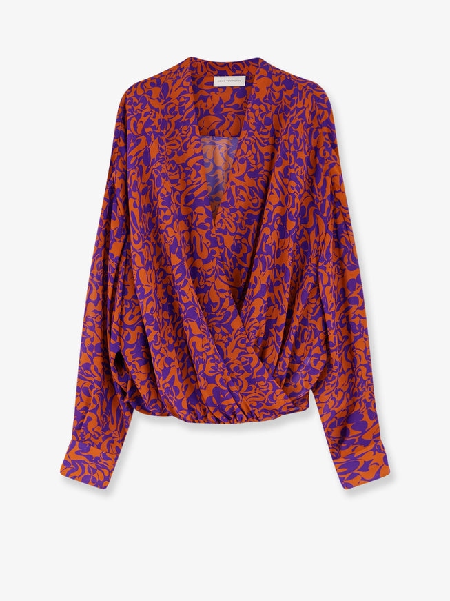 Dries Van Noten Camiel Cotton Shirt With Multicolor Print Orange
