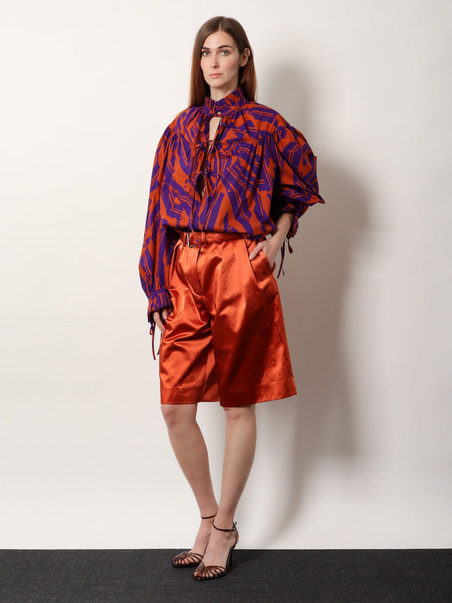 Dries Van Noten Catya Cotton Shirt With Crushed Stripe Print Orange