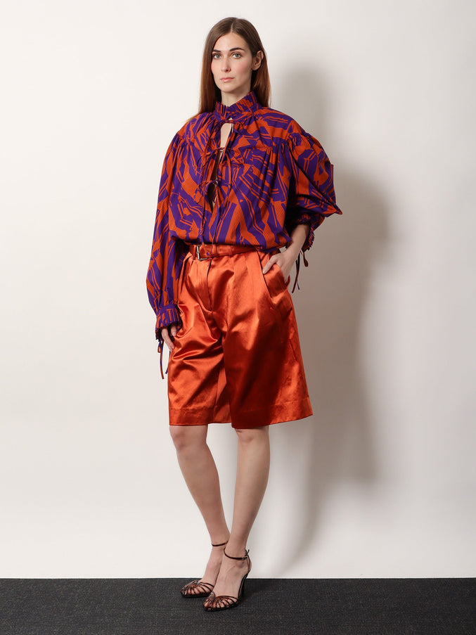 Dries Van Noten Catya Cotton Shirt With Crushed Stripe Print Orange
