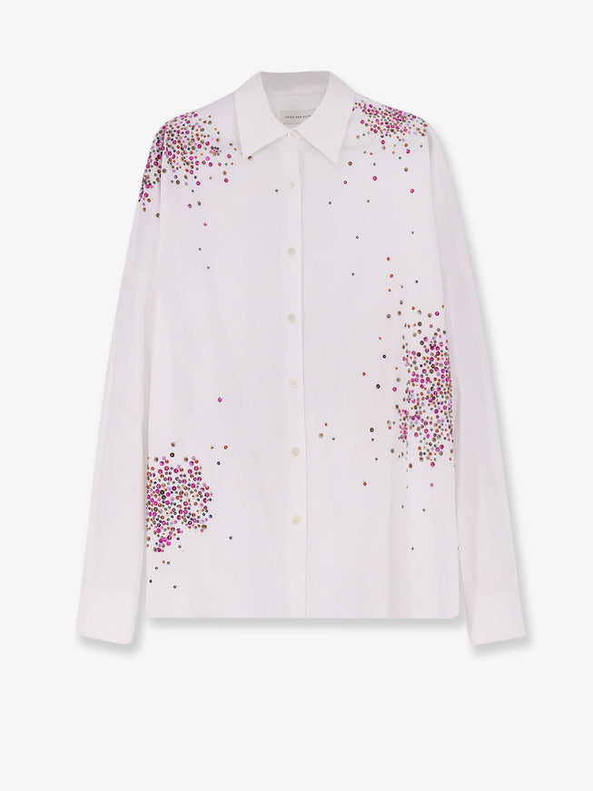 Dries Van Noten Casia Cotton Shirt With Multicolored Sequin Detail White