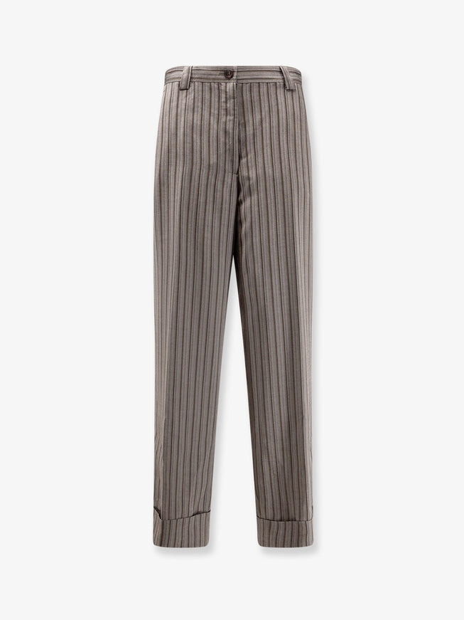 Dries Van Noten Pakora Viscose Trousers With Striped Motif Grey