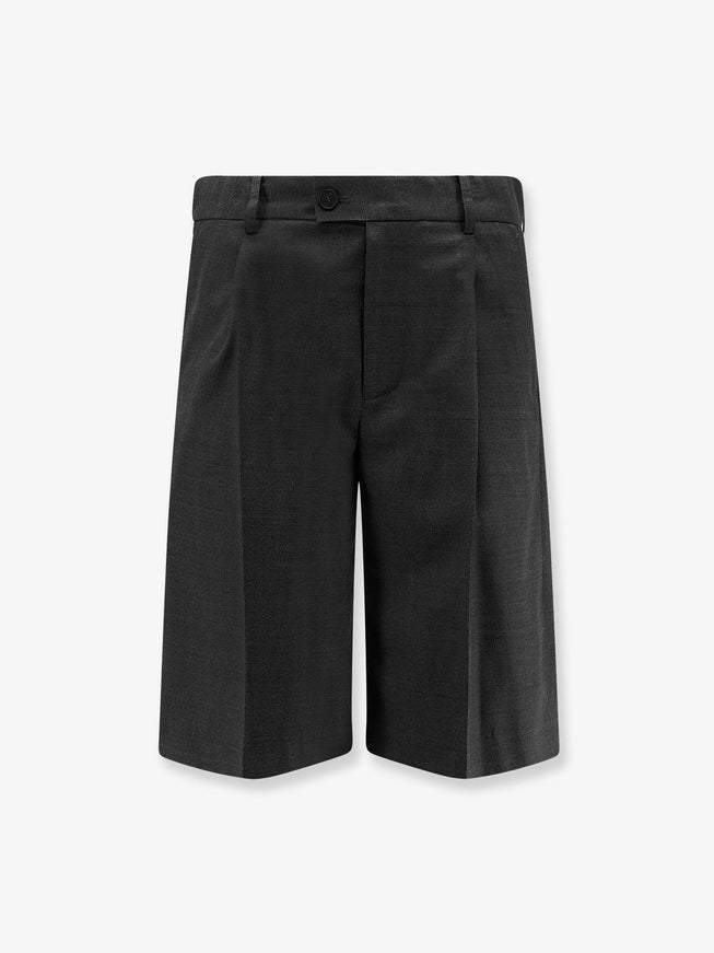Dunst Pleated Wool And Silk Bermuda Shorts Blackcheck