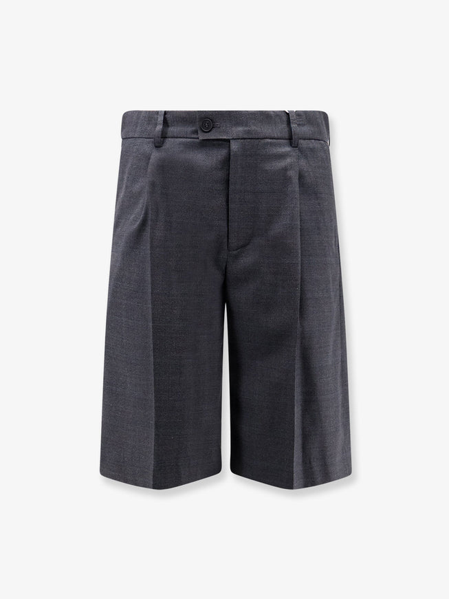Dunst Pleated Check Wool Blend Bermuda Shorts Greycheck