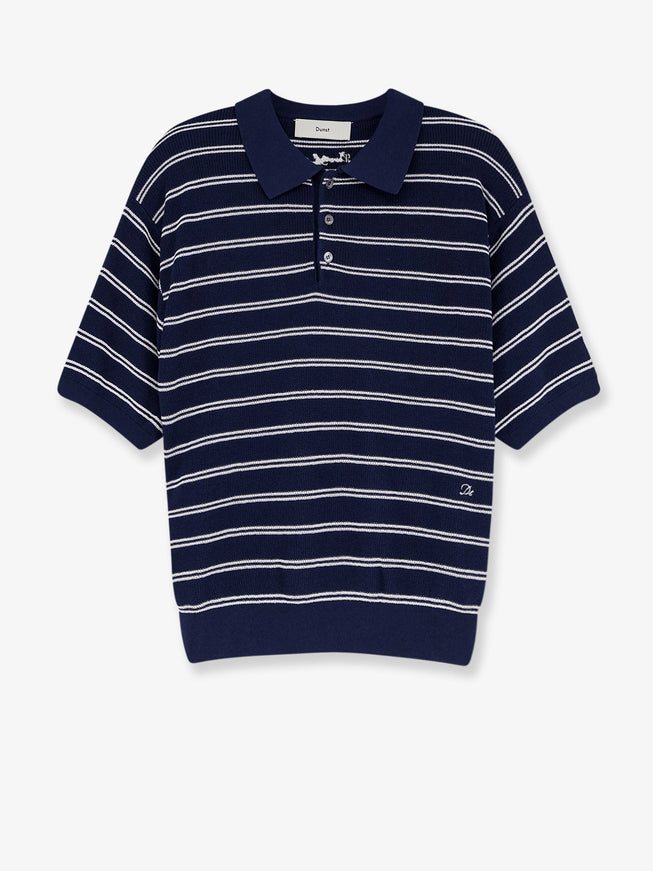 Dunst Unisex Striped Cotton Blend Polo Shirt Navy