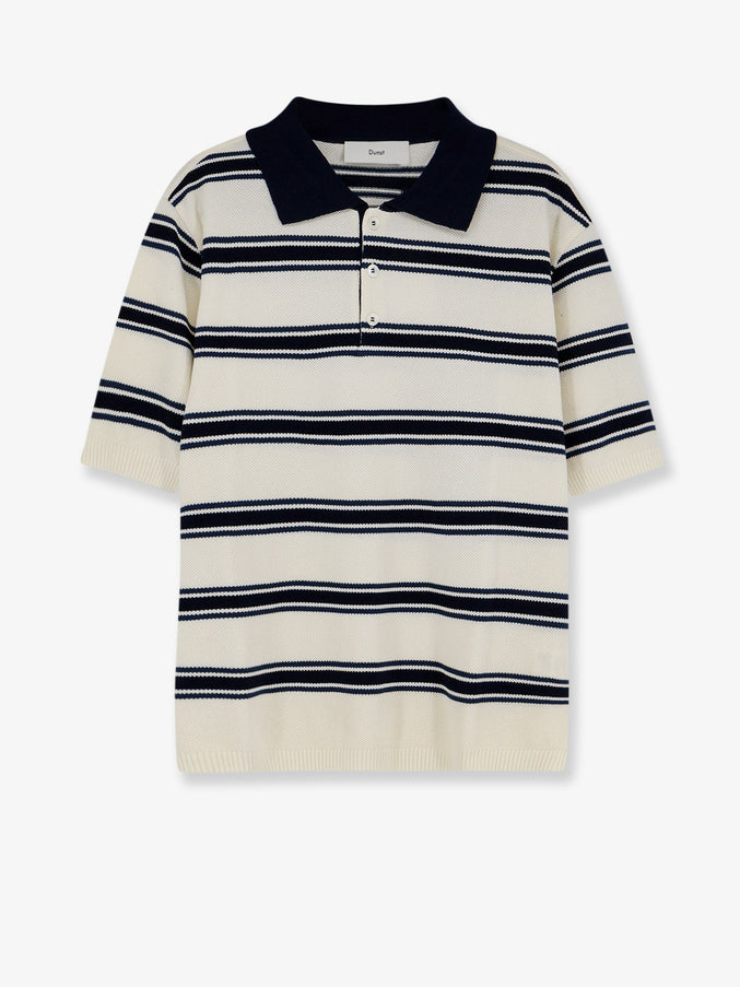 Dunst Unisex Striped Cotton Polo Shirt Creamnavy