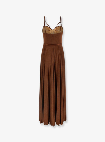 Elisabetta Franchi Red Carpet Laminated Long Dress With Belt