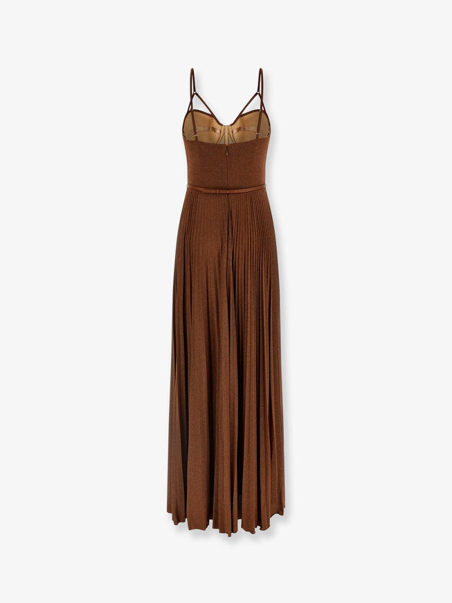 Elisabetta Franchi Red Carpet Laminated Long Dress With Belt