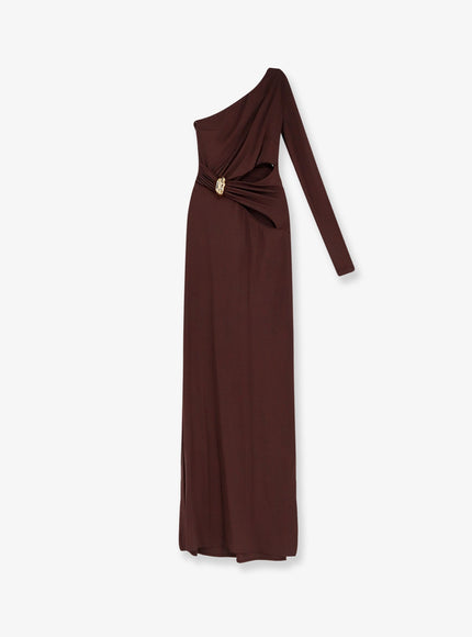 Elisabetta Franchi Red Carpet Stretch Viscose Long Dress Cacao