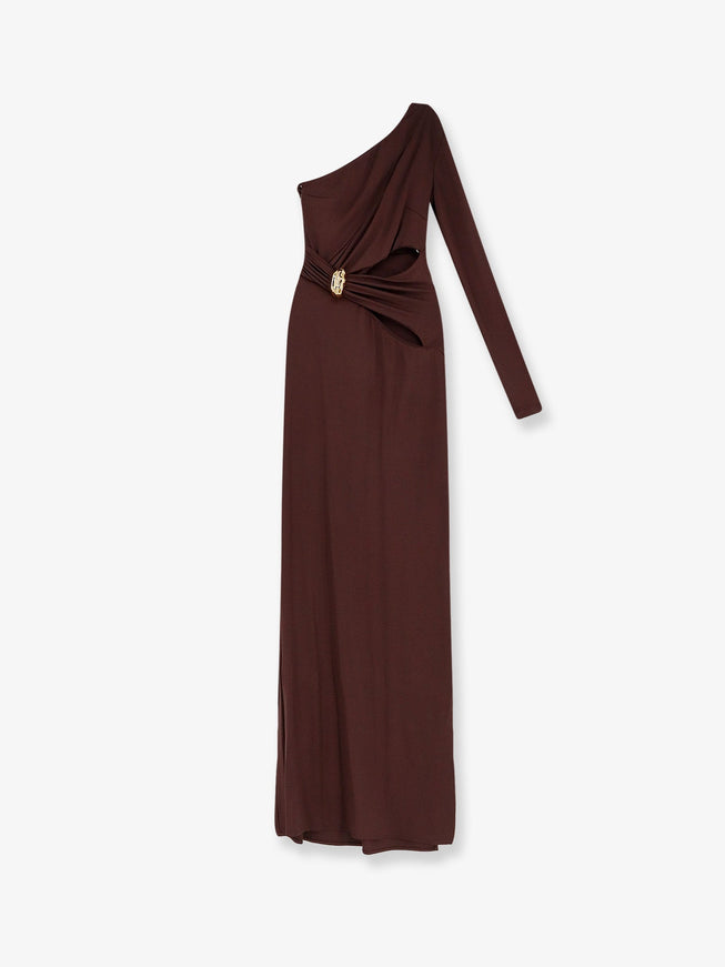 Elisabetta Franchi Red Carpet Stretch Viscose Long Dress Cacao