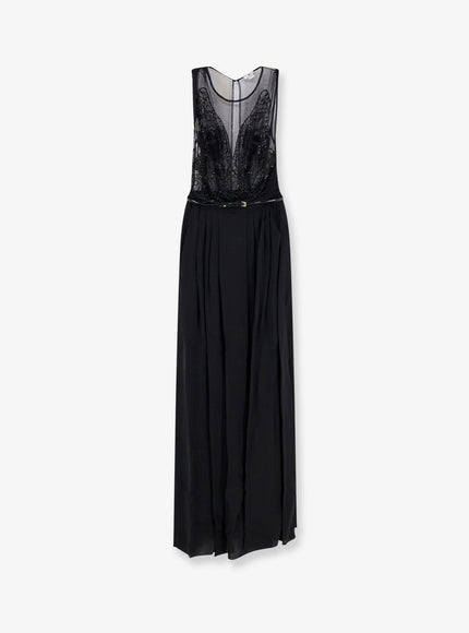 Elisabetta Franchi Red Carpet Long Dress With Belt Nero