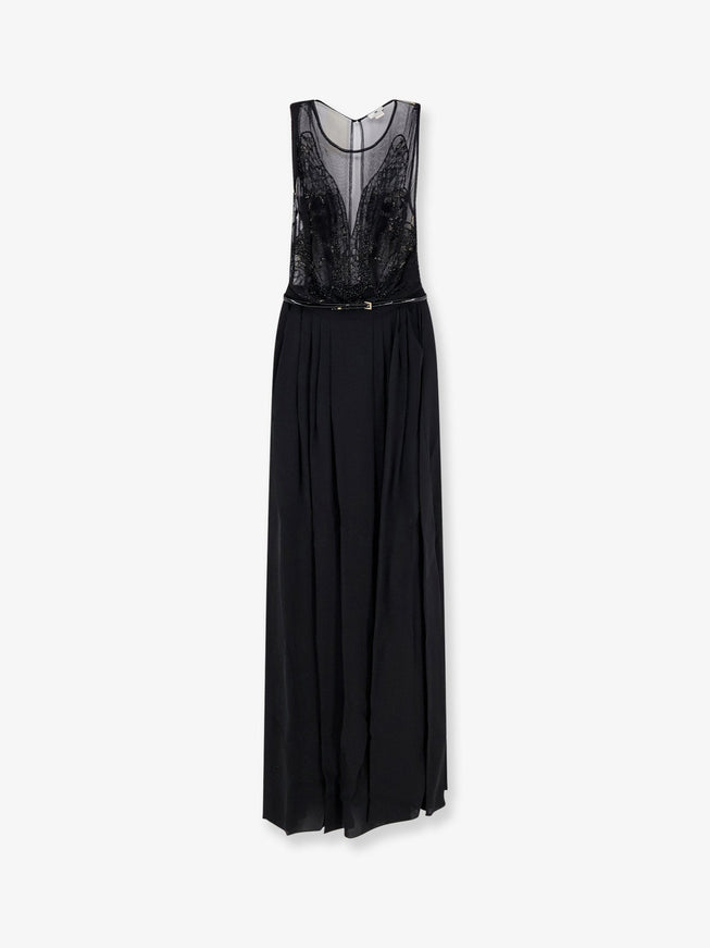 Elisabetta Franchi Red Carpet Long Dress With Belt Nero