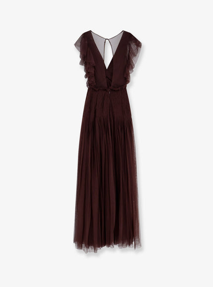 Elisabetta Franchi Red Carpet Long Dress With Rhinestones Detail